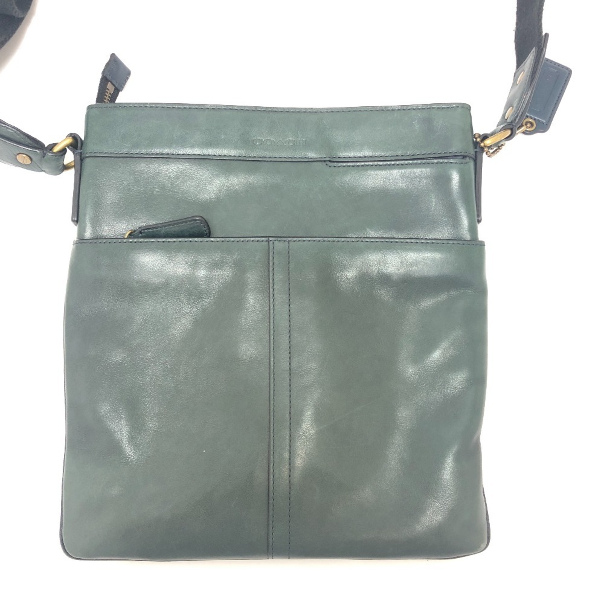 Coach 70710 Flat Shoulder Bag Leather Men's Green T-240801-2